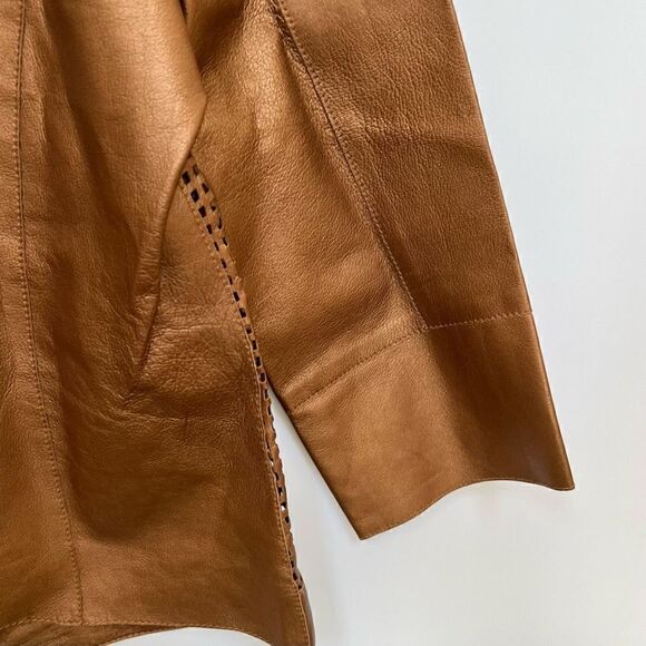 J’Envie Leather Jacket Metallic Copper 3/4 length sleeves snaps size women’s M - Picture 6 of 11